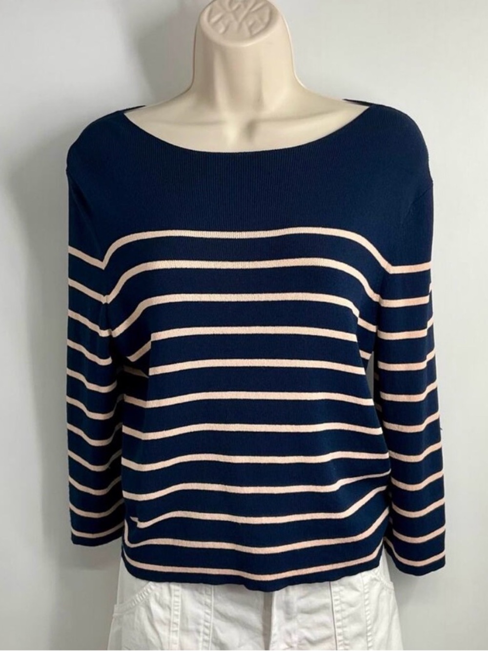 360 Sweater Navy and Light Pink Striped Boatneck Tunic - Picture 4 of 5
